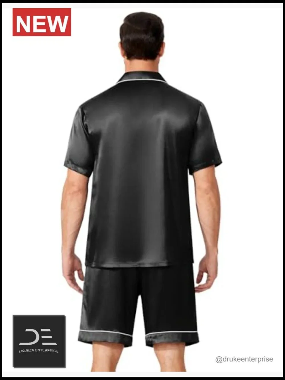 Men's Silk Satin Pajama Set Short Sleeve Button Down 2 Piece with Pockets